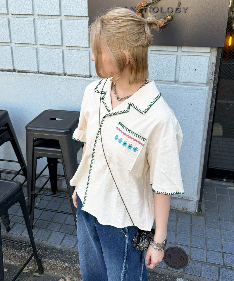 CRAFT刺しゅう開襟シャツ 詳細画像 オフホワイト 14