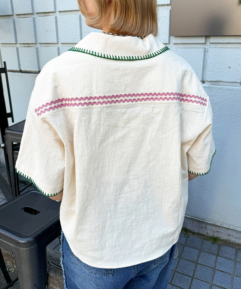 CRAFT刺しゅう開襟シャツ 詳細画像 オフホワイト 2