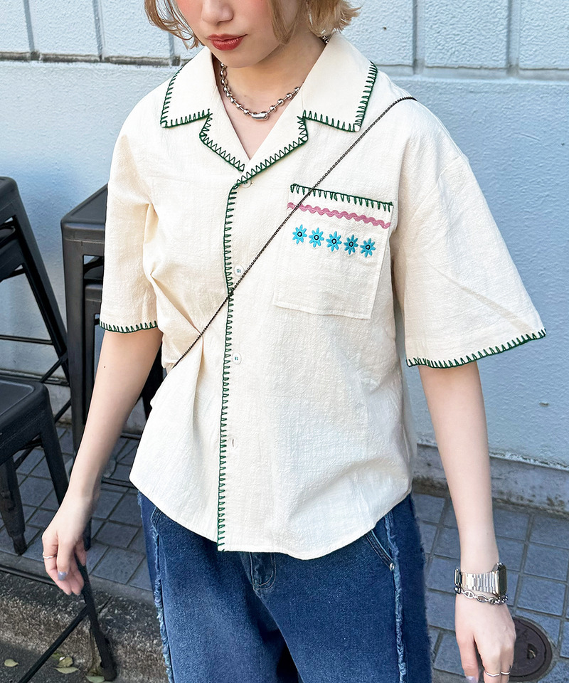 CRAFT刺しゅう開襟シャツ 詳細画像 オフホワイト 3