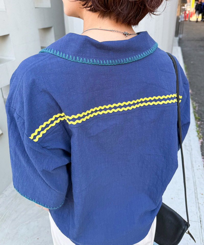 CRAFT刺しゅう開襟シャツ 詳細画像 ネイビー 3