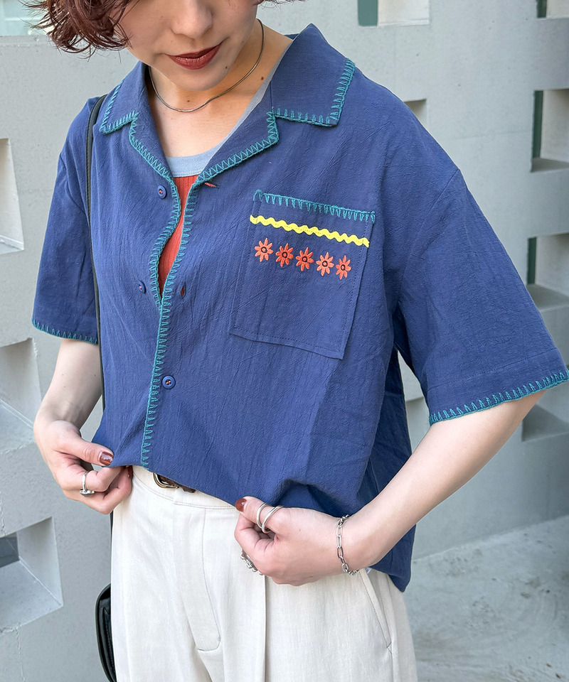 CRAFT刺しゅう開襟シャツ 詳細画像 ネイビー 4