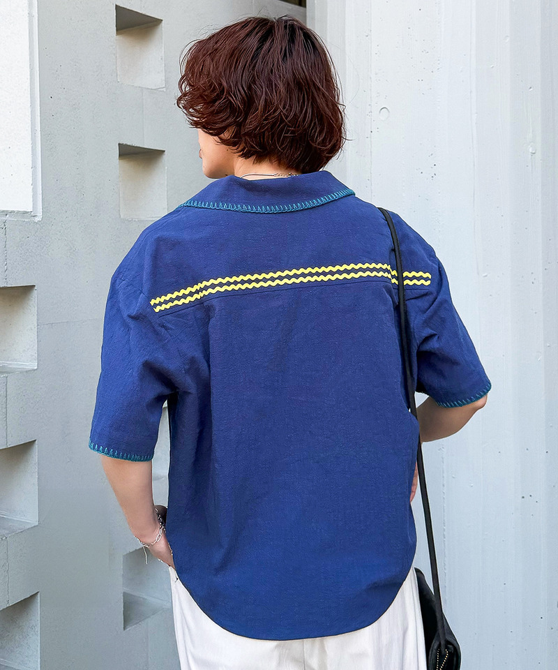CRAFT刺しゅう開襟シャツ 詳細画像 ネイビー 5
