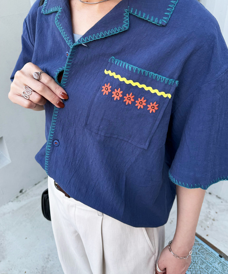 CRAFT刺しゅう開襟シャツ 詳細画像 ネイビー 8