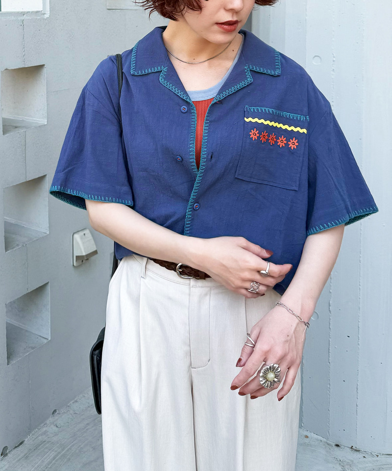 CRAFT刺しゅう開襟シャツ 詳細画像 ネイビー 9