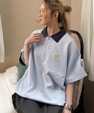 ワンポイント刺しゅうハーフZIPシャツ