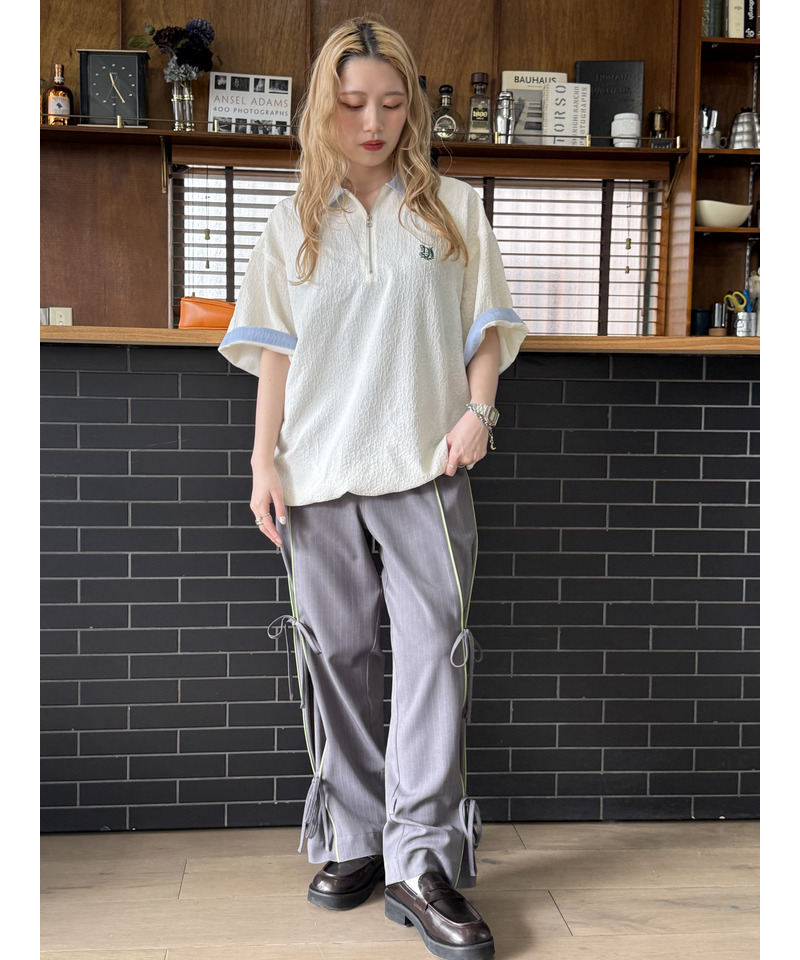 ワンポイント刺しゅうハーフZIPシャツ 詳細画像 オフホワイト 12