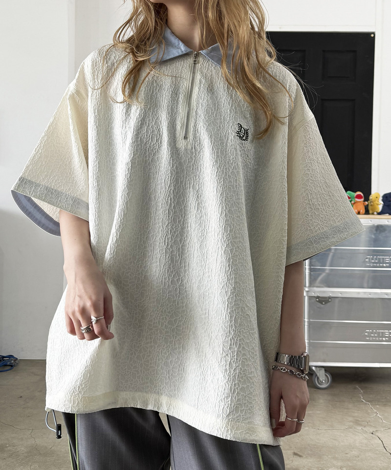 ワンポイント刺しゅうハーフZIPシャツ 詳細画像 オフホワイト 5