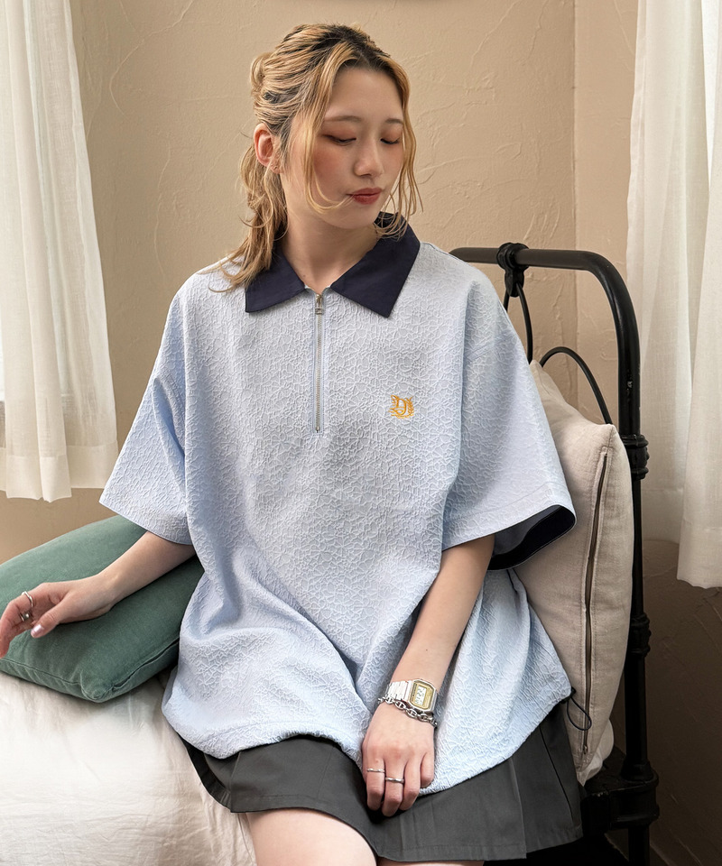 ワンポイント刺しゅうハーフZIPシャツ 詳細画像 ブルー 4