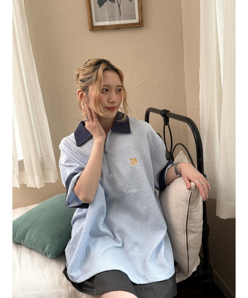 ワンポイント刺しゅうハーフZIPシャツ 詳細画像 ブルー 5