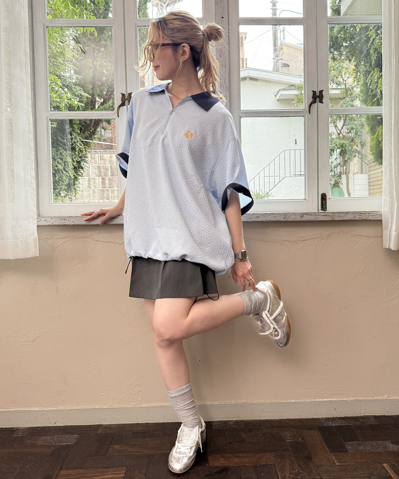 ワンポイント刺しゅうハーフZIPシャツ 詳細画像 ブルー 6