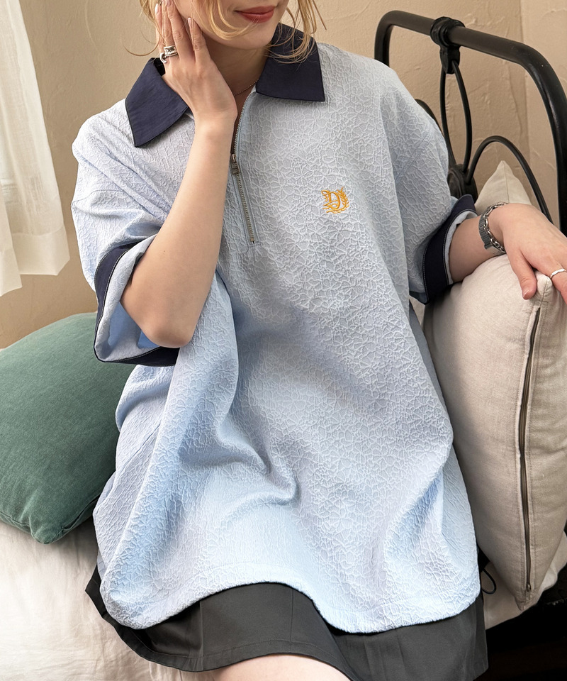 ワンポイント刺しゅうハーフZIPシャツ 詳細画像 ブルー 7