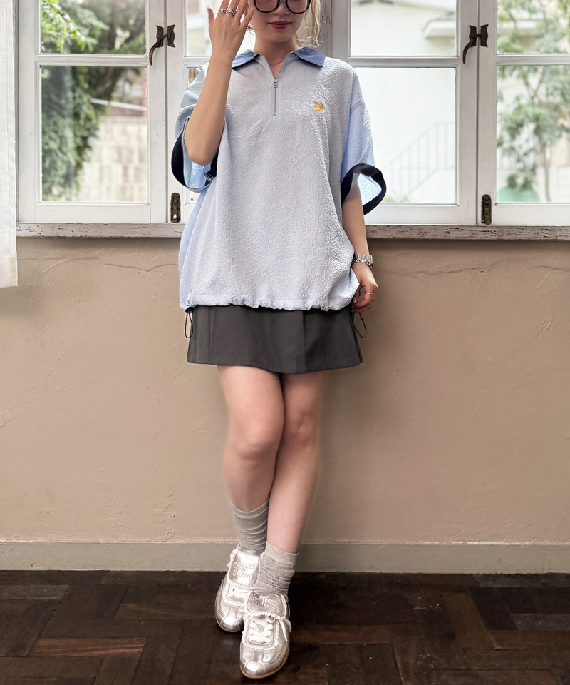 ワンポイント刺しゅうハーフZIPシャツ 詳細画像 ブルー 8