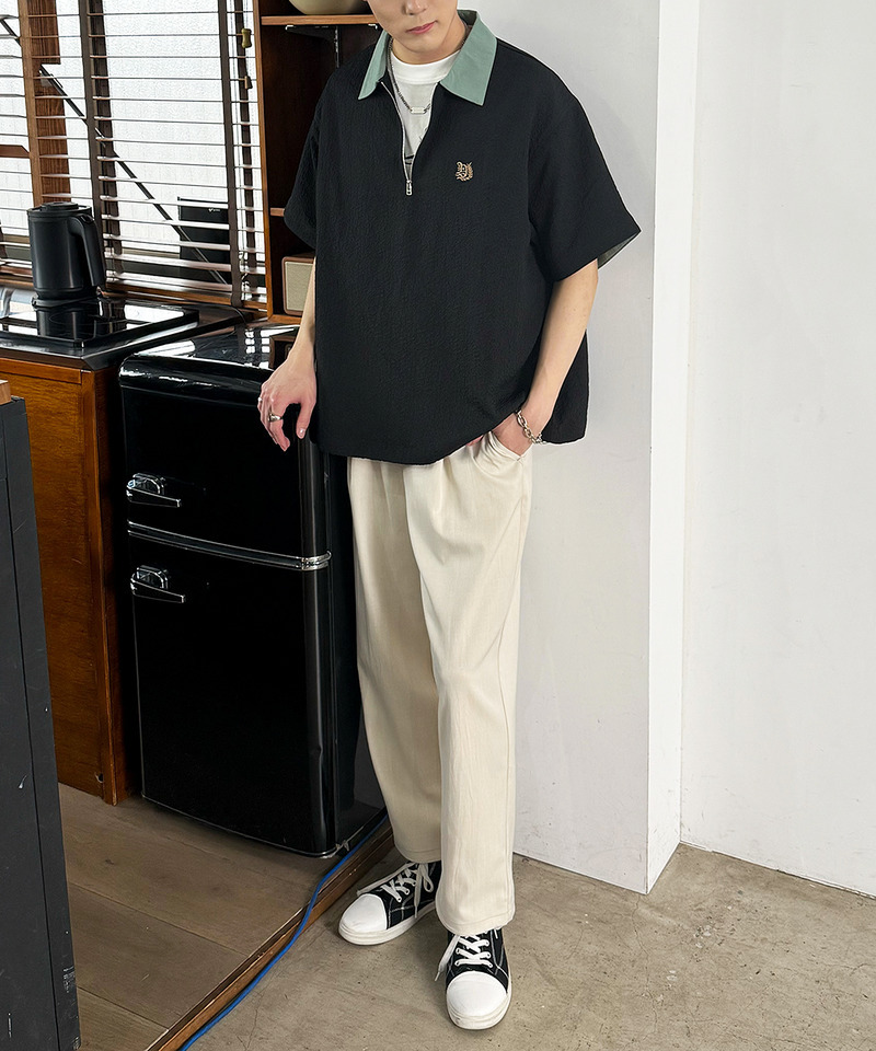 ワンポイント刺しゅうハーフZIPシャツ 詳細画像 ブラック 9