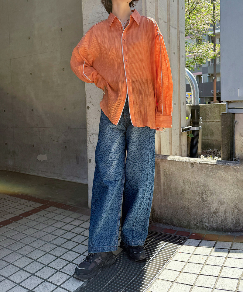 長袖シアーパイピングシャツ 詳細画像 オレンジ 2