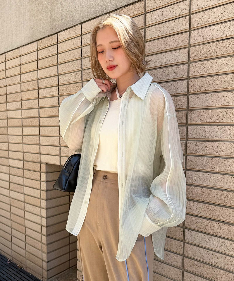 長袖シアーパイピングシャツ 詳細画像 グリーン 8