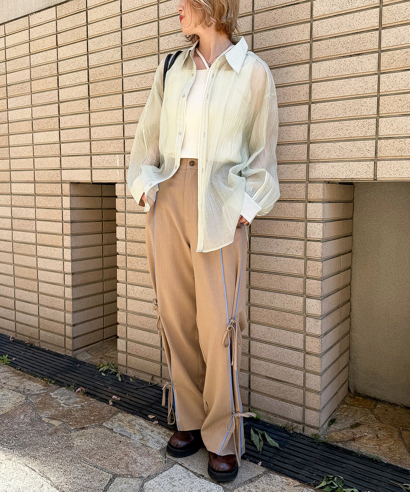 長袖シアーパイピングシャツ 詳細画像 グリーン 9