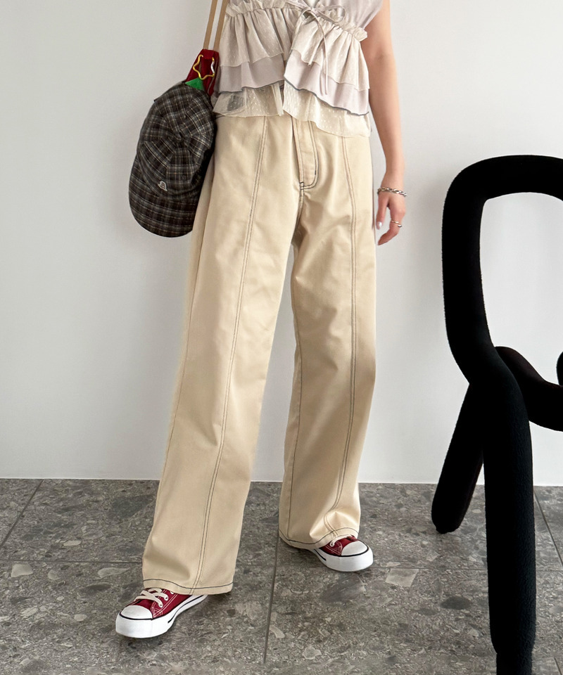 クロスウエストデザイン配色ステッチパンツ 詳細画像 ベージュ 6