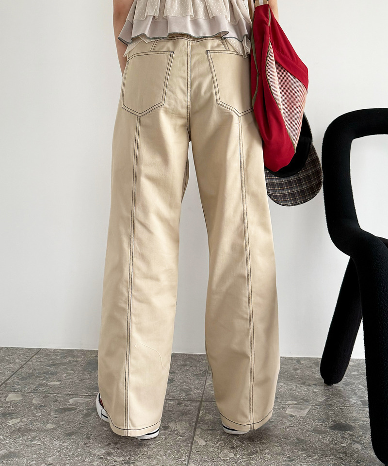 クロスウエストデザイン配色ステッチパンツ 詳細画像 ベージュ 9