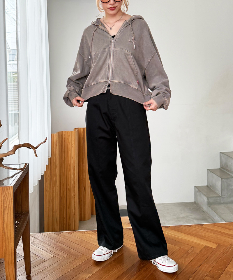 クロスウエストデザイン配色ステッチパンツ 詳細画像 ブラック 5