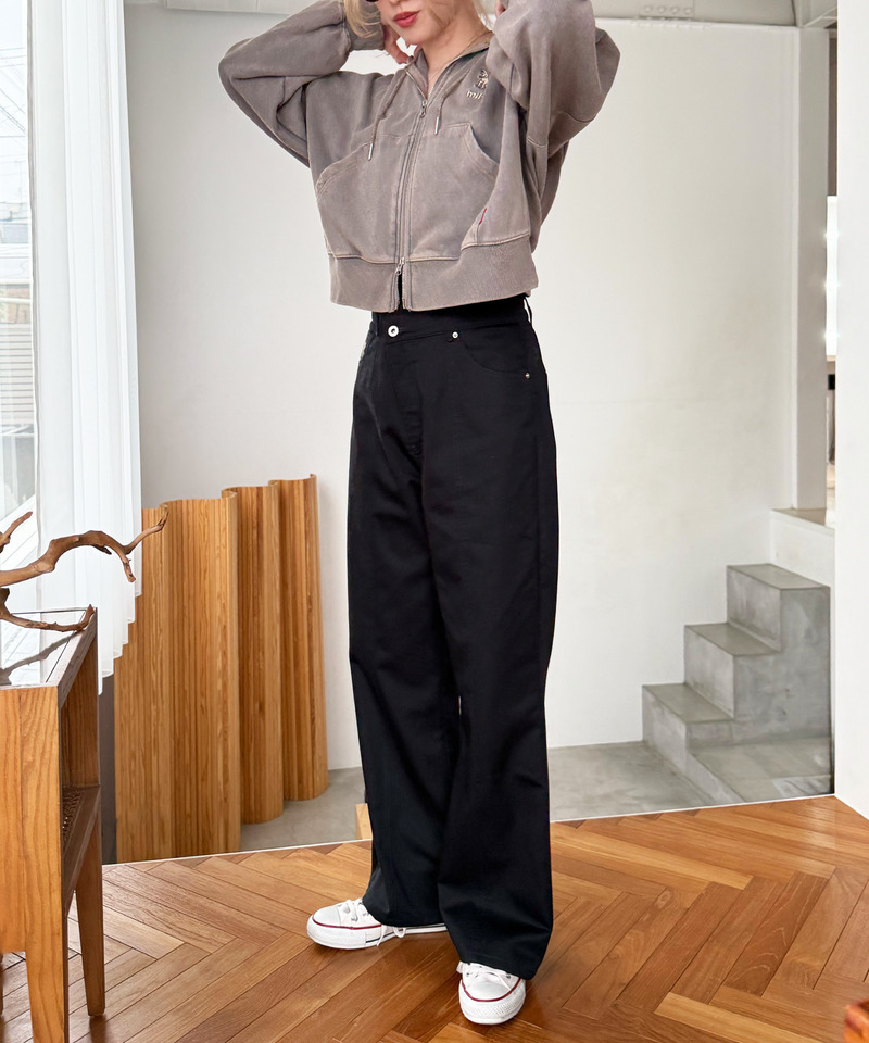 クロスウエストデザイン配色ステッチパンツ 詳細画像 ブラック 6