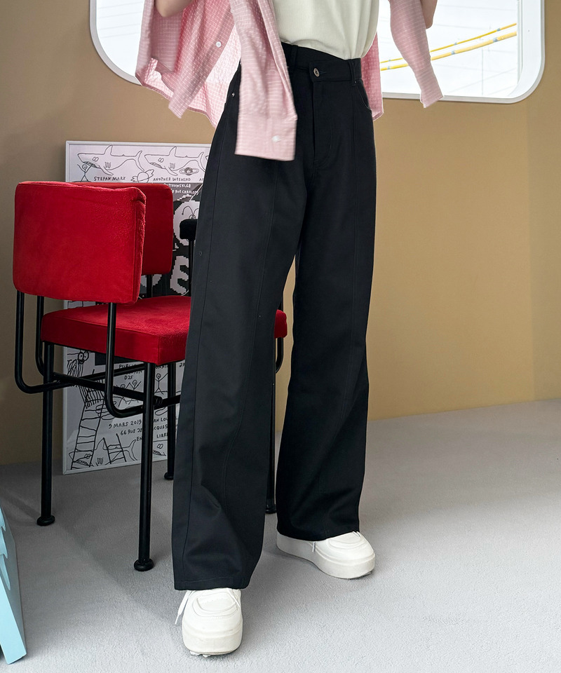 クロスウエストデザイン配色ステッチパンツ 詳細画像 ブラック 7