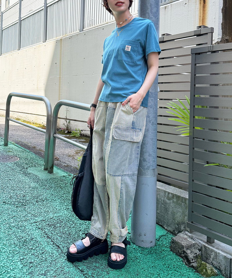 パネルヒッコリーオーバーダイデニムパンツ 詳細画像 ブリーチ 2