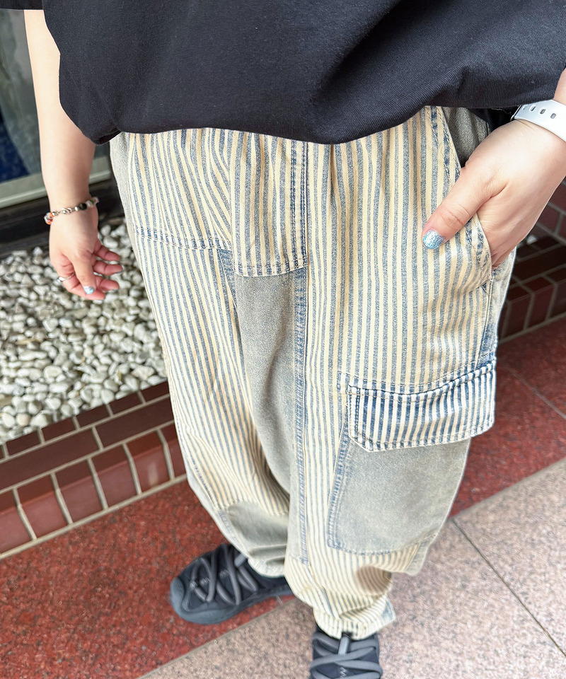 パネルヒッコリーオーバーダイデニムパンツ 詳細画像 ブリーチ 7