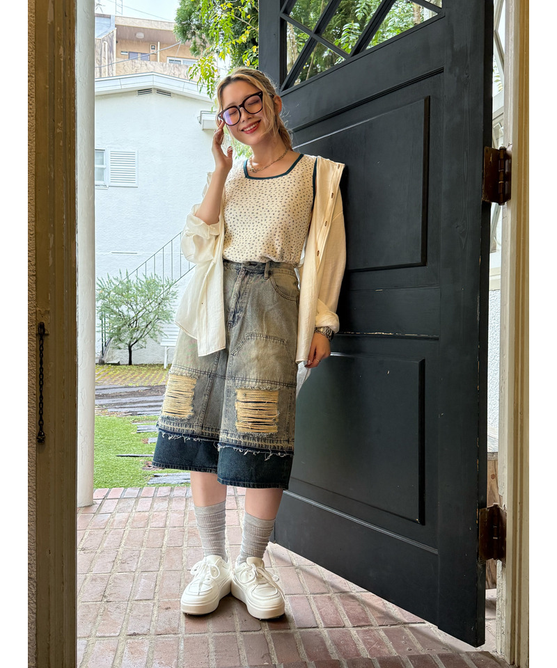 ダブルニーダメージデニムバミューダパンツ 詳細画像 デニムブルー 10