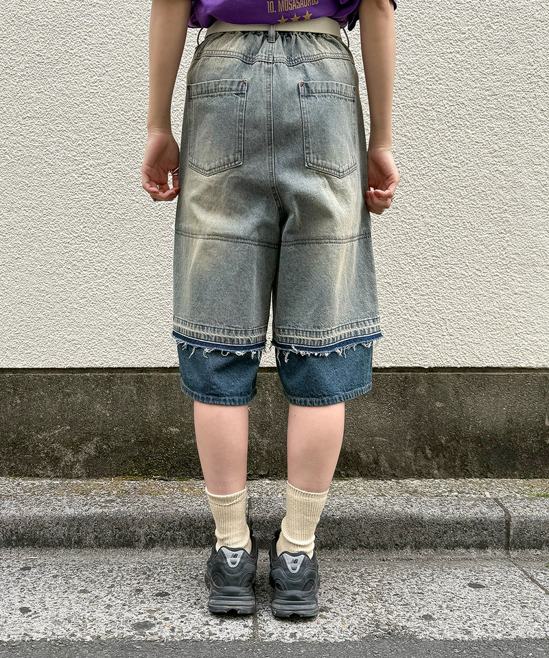 ダブルニーダメージデニムバミューダパンツ 詳細画像 デニムブルー 4