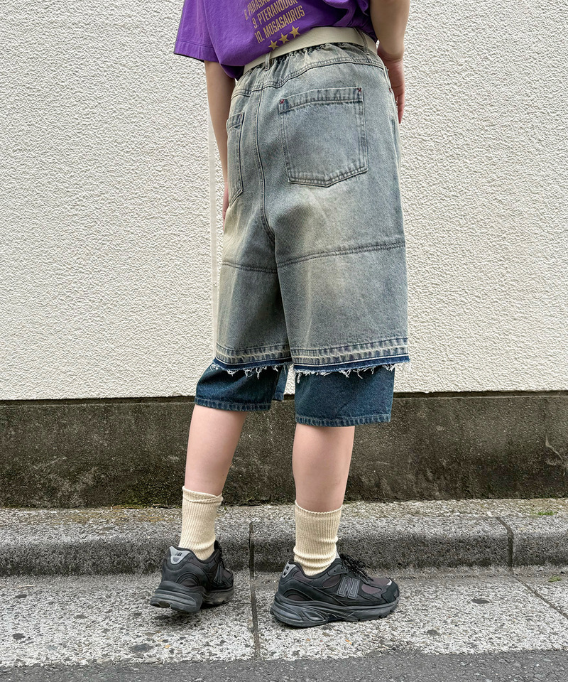 ダブルニーダメージデニムバミューダパンツ 詳細画像 デニムブルー 5