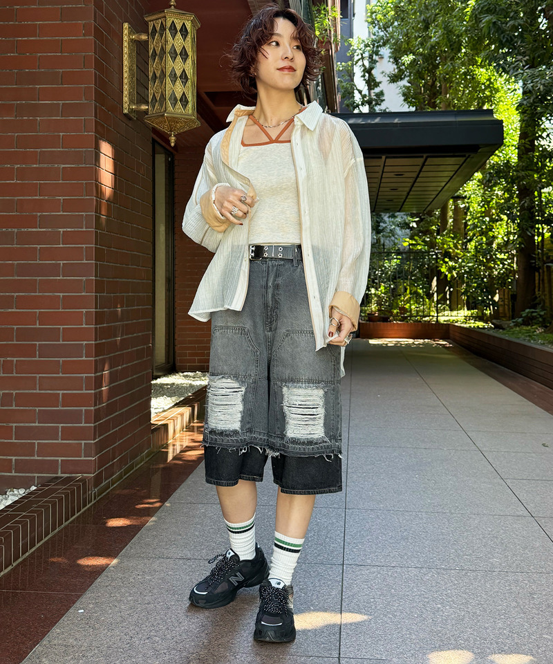 ダブルニーダメージデニムバミューダパンツ 詳細画像 ブラックデニム 2