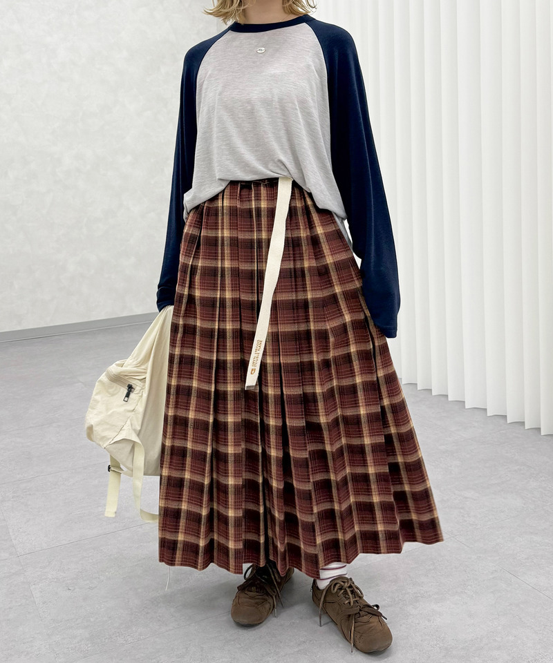 チェックロングプリーツスカート 詳細画像 ブラウン 8