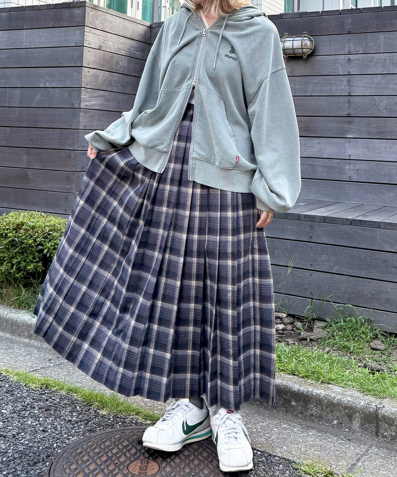 チェックロングプリーツスカート 詳細画像 グレー 3