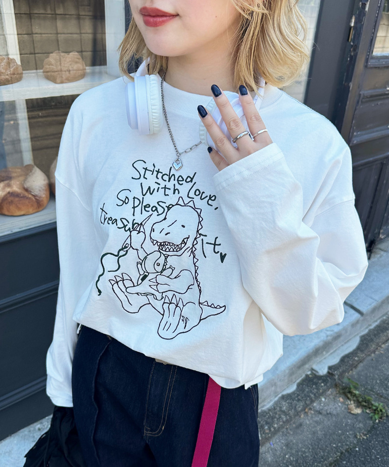 ぬいを縫いたい恐竜刺しゅうロンTEE 詳細画像 オフホワイト 10