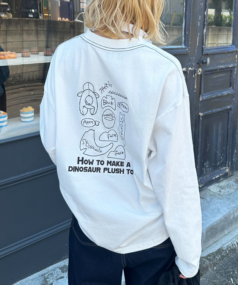 ぬいを縫いたい恐竜刺しゅうロンTEE 詳細画像 オフホワイト 2