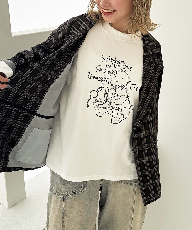 ぬいを縫いたい恐竜刺しゅうロンTEE 詳細画像 オフホワイト 6