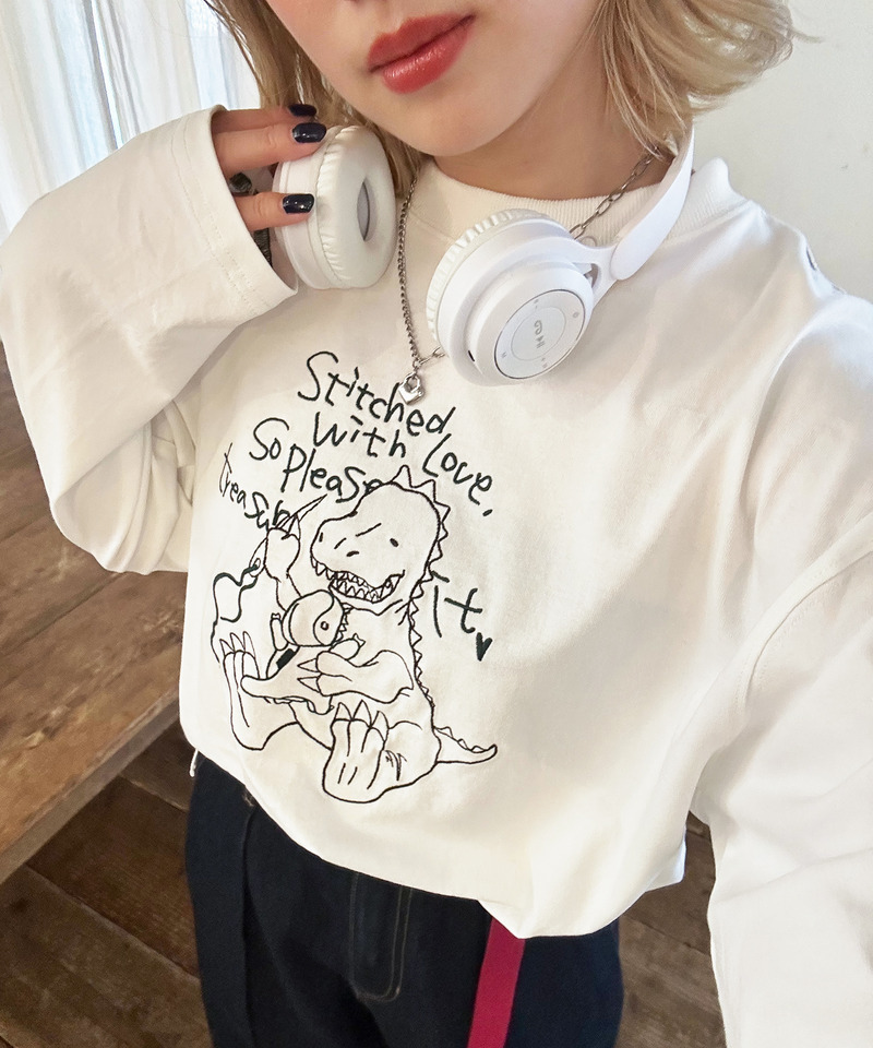 ぬいを縫いたい恐竜刺しゅうロンTEE 詳細画像 オフホワイト 8