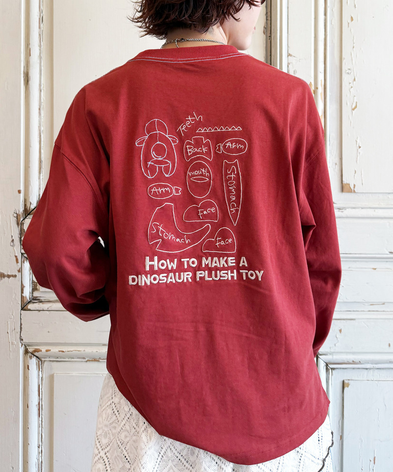 ぬいを縫いたい恐竜刺しゅうロンTEE 詳細画像 レッド 4
