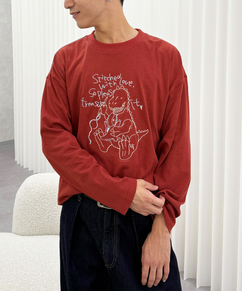 ぬいを縫いたい恐竜刺しゅうロンTEE 詳細画像 レッド 5