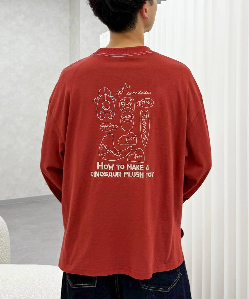 ぬいを縫いたい恐竜刺しゅうロンTEE 詳細画像 レッド 6