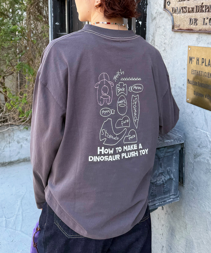 ぬいを縫いたい恐竜刺しゅうロンTEE 詳細画像 ブラック系 2