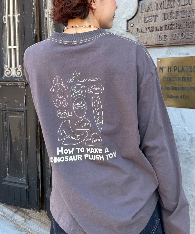 ぬいを縫いたい恐竜刺しゅうロンTEE 詳細画像 ブラック系 6