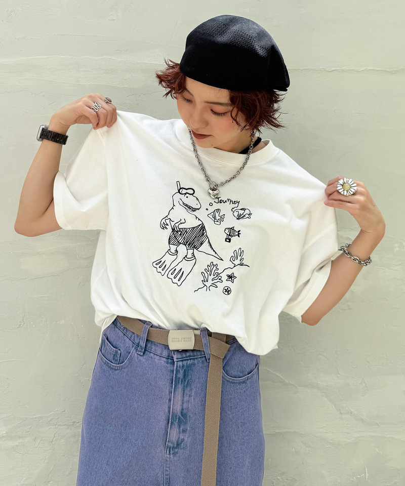【EC限定REVIVAL】魚とシュノーケリングしたい恐竜刺しゅうTEE 詳細画像 オフホワイト 10
