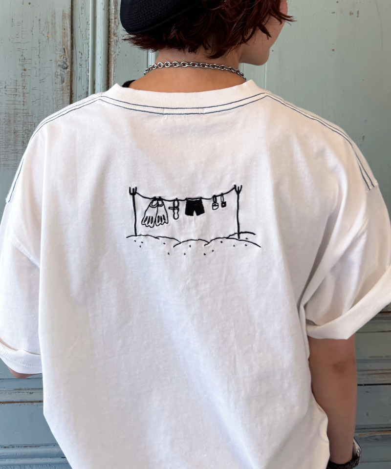 【EC限定REVIVAL】魚とシュノーケリングしたい恐竜刺しゅうTEE 詳細画像 オフホワイト 11