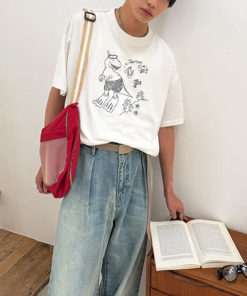 【EC限定REVIVAL】魚とシュノーケリングしたい恐竜刺しゅうTEE 詳細画像 オフホワイト 15