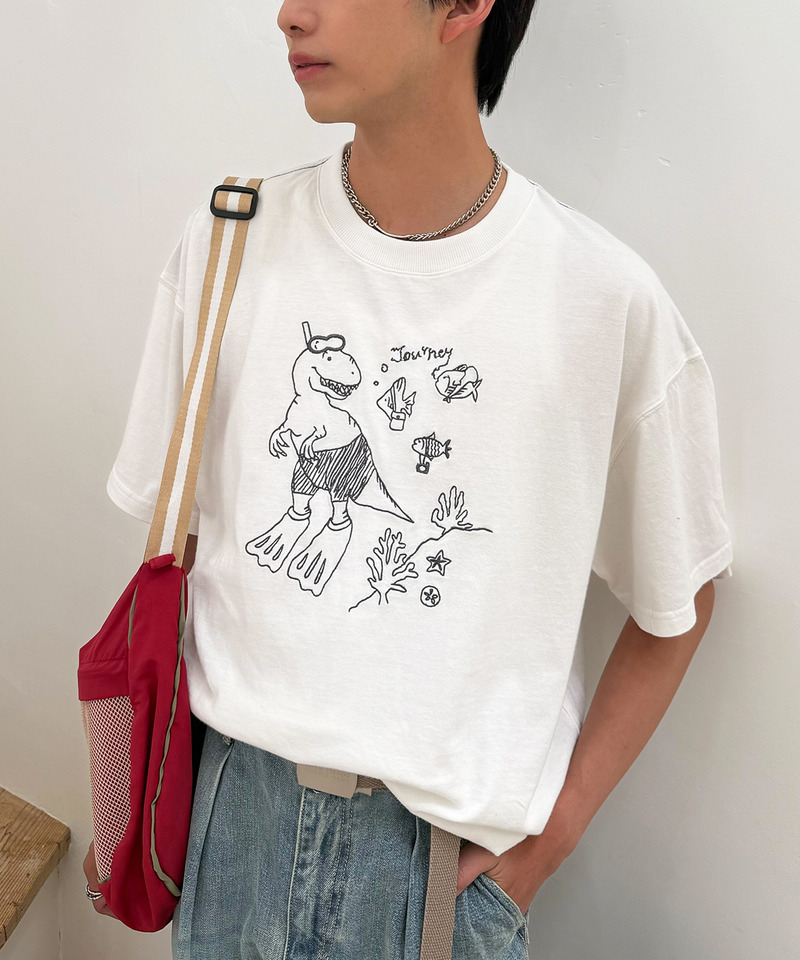 【EC限定REVIVAL】魚とシュノーケリングしたい恐竜刺しゅうTEE 詳細画像 オフホワイト 16
