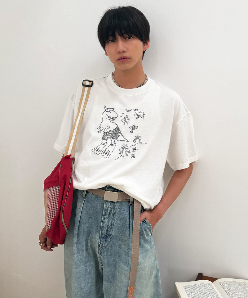 【EC限定REVIVAL】魚とシュノーケリングしたい恐竜刺しゅうTEE 詳細画像 オフホワイト 17