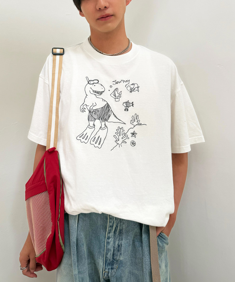 【EC限定REVIVAL】魚とシュノーケリングしたい恐竜刺しゅうTEE 詳細画像 オフホワイト 18