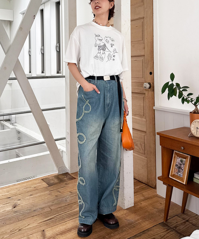 【EC限定REVIVAL】魚とシュノーケリングしたい恐竜刺しゅうTEE 詳細画像 オフホワイト 8