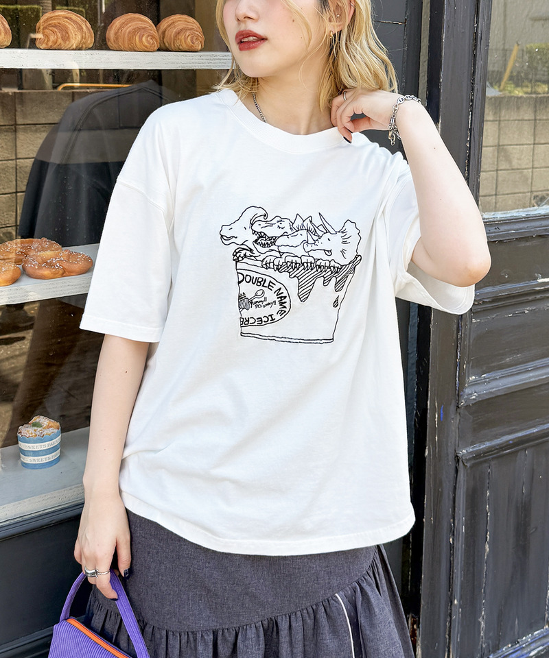 【EC限定REVIVAL】アイスクリーム恐竜刺しゅうTEE 詳細画像 オフホワイト 12